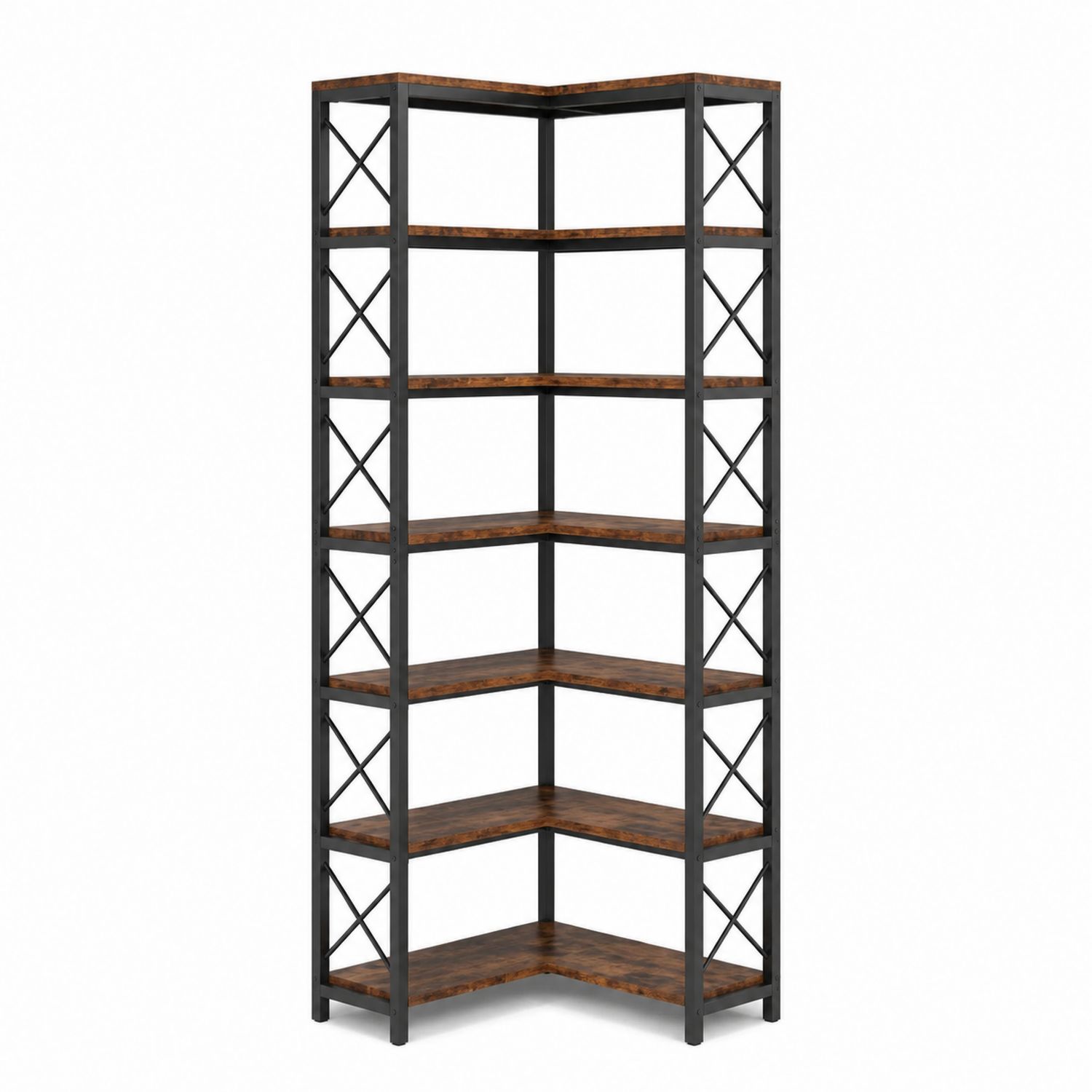 Eckregal aus Metall mit Holzoptikböden 180x70x70cm Braun/Schwarz-Asabirneo