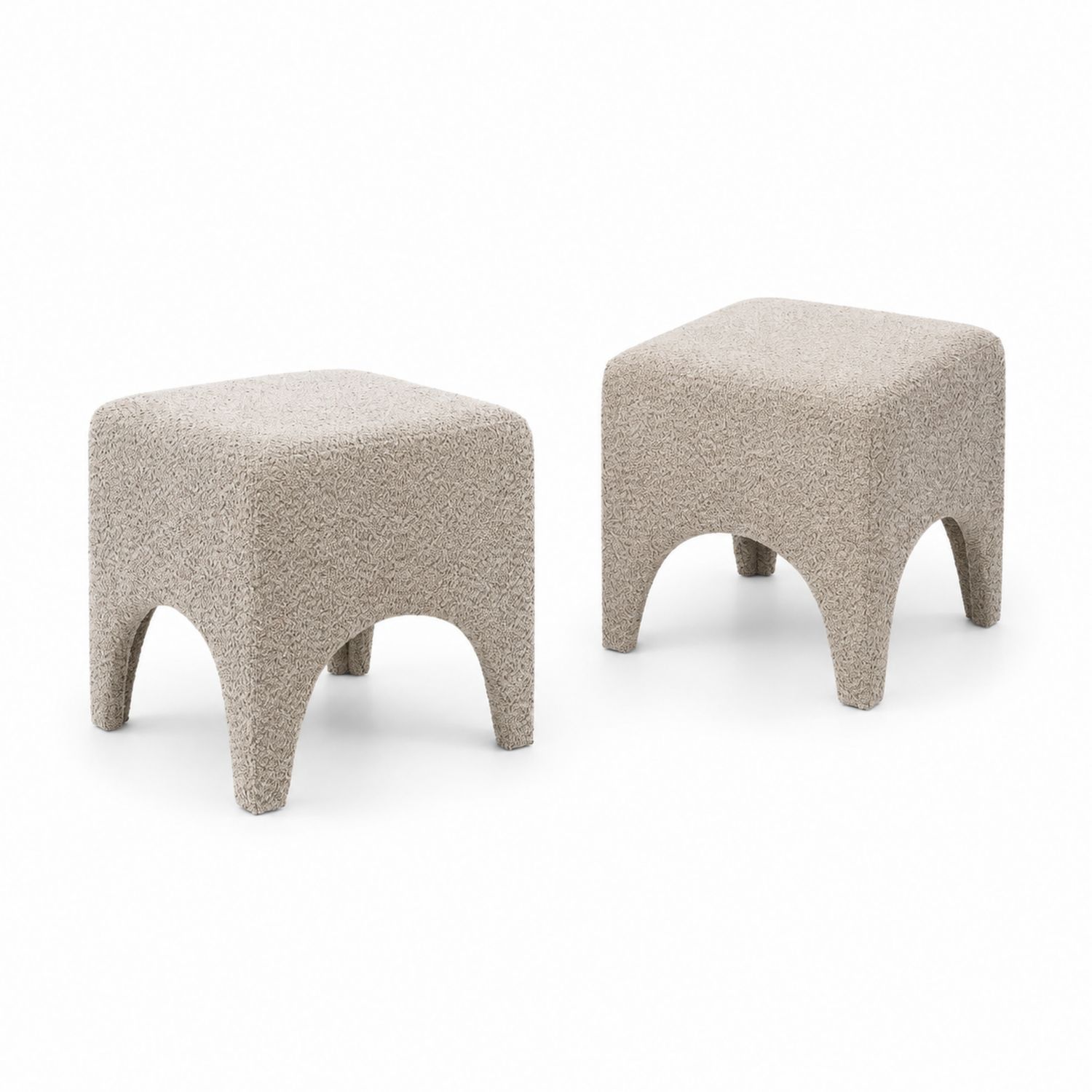 2-teiliges Sitzhocker-Set Bouclé Beige-Asabirneo
