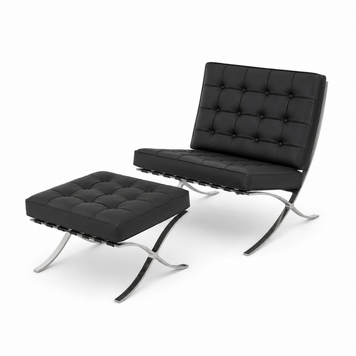 Lounge-Sessel Set aus Leder und Metall, Schwarz-Asabirneo