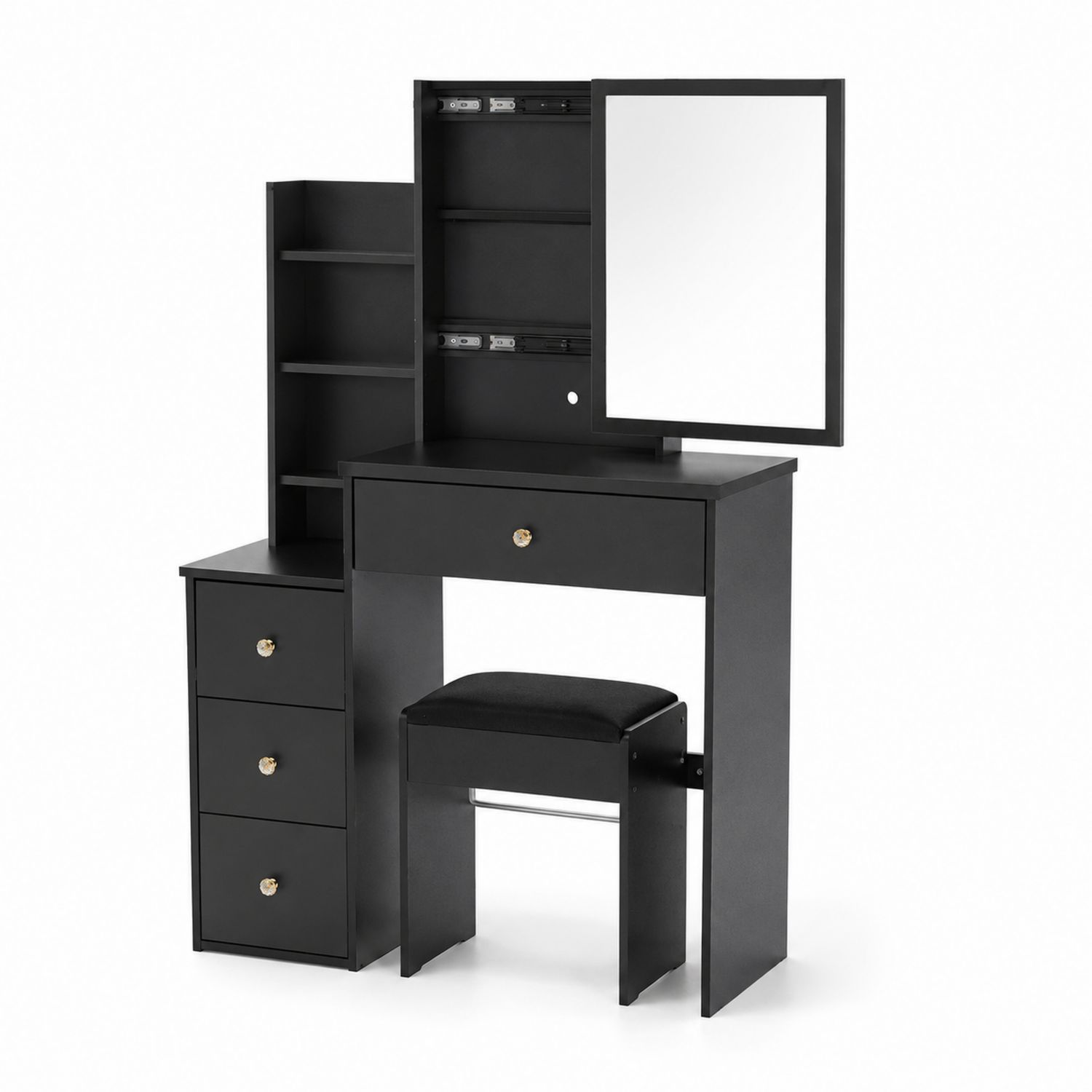 Schminktisch-Set mit Spiegel und Hocker MDF Schwarz-Asabirneo