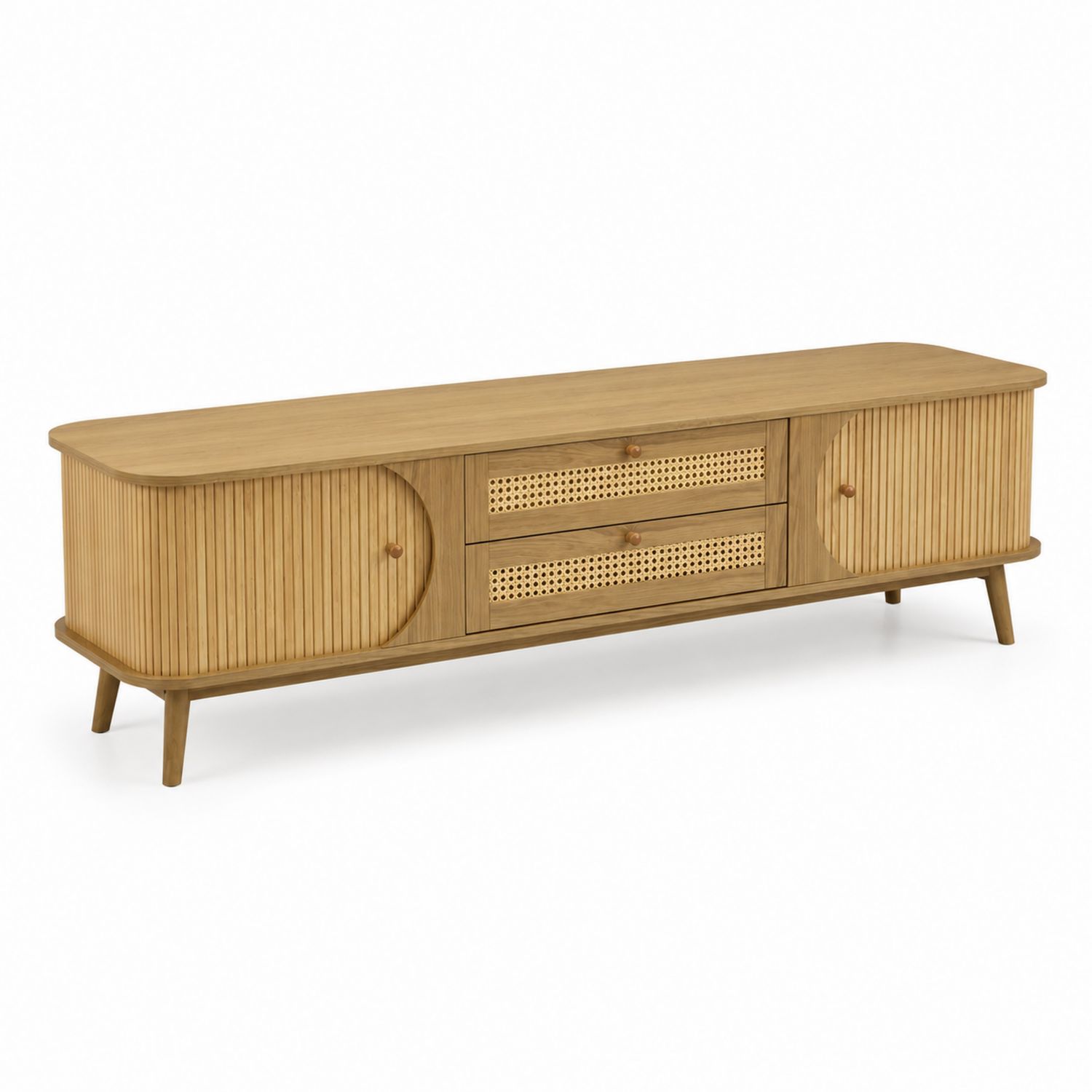 TV-Schrank 180x40x50 cm Massivholz Rattan Braun-Asabirneo