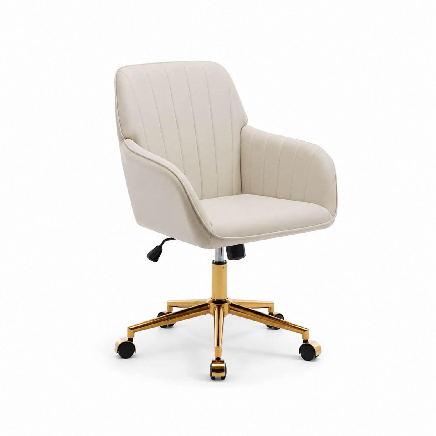 Bürostuhl mit Armlehnen Beige PU-Leder Metallgestell Drehbar Höhenverstellbar-Asabirneo