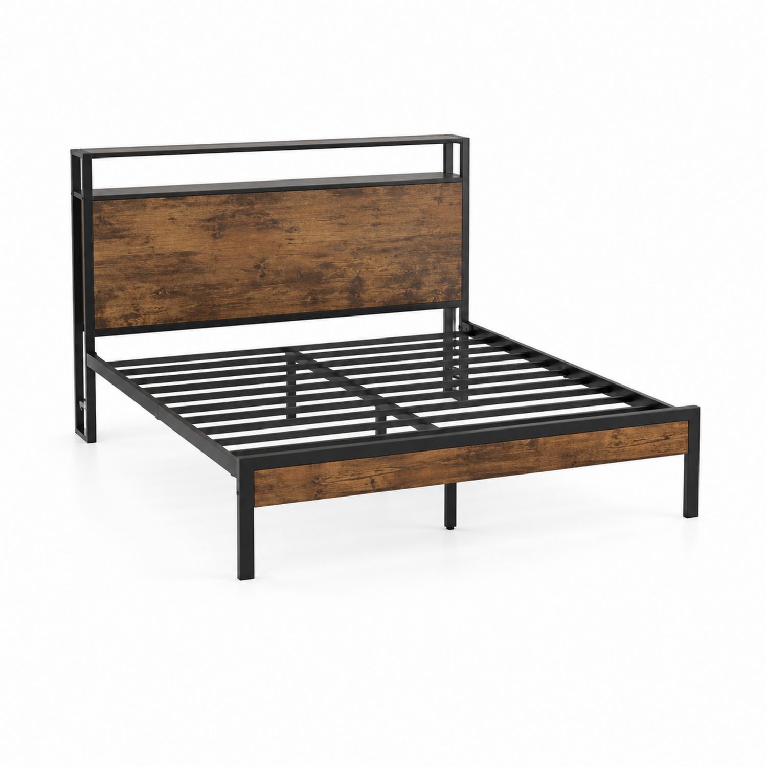 Metallbett mit MDF-Holzoptik 140x200 cm-Asabirneo