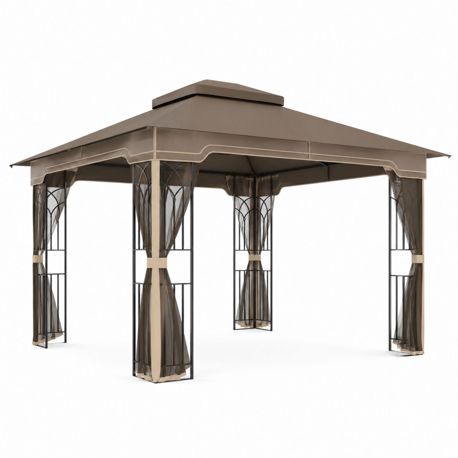 Pavillon Metallrahmen 3x3m Polyester Dach Braun-Asabirneo