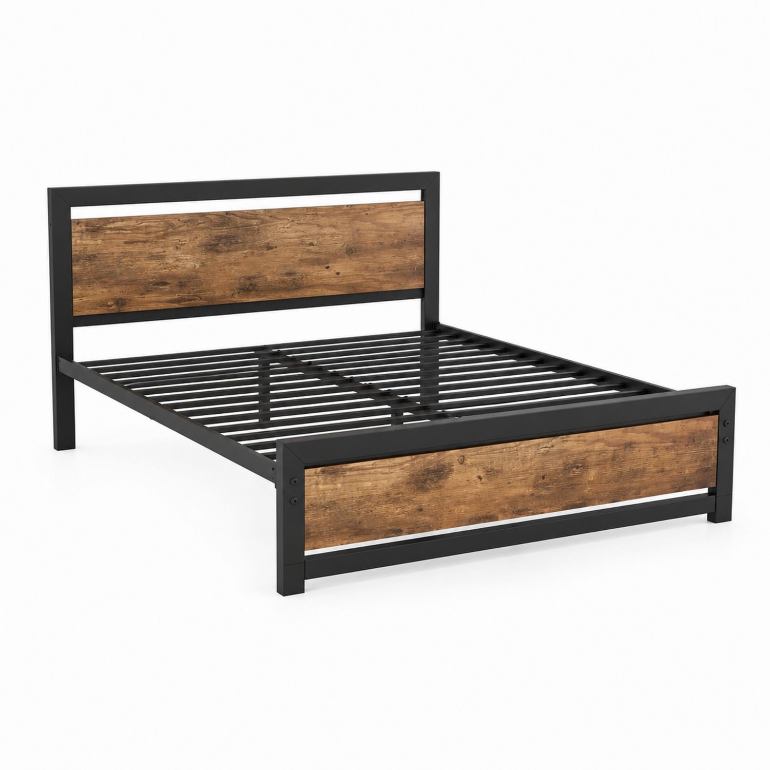 Metallbett mit Massivholzpaneel und Stahlrahmen 200x160 cm Schwarz/Braun-Asabirneo