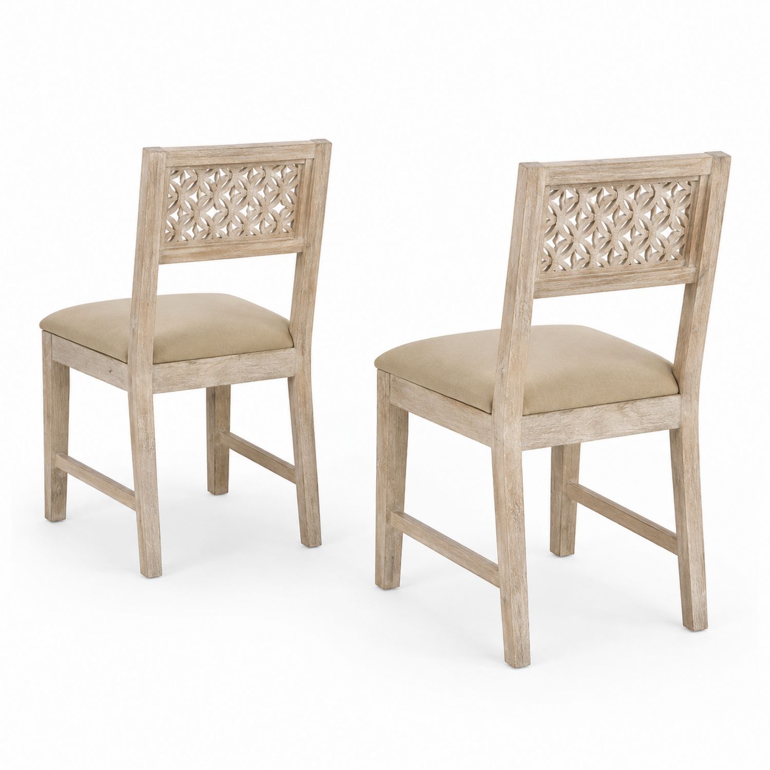 2er Set Esszimmerstühle, Massivholz, Natur, Beige Polster-Asabirneo