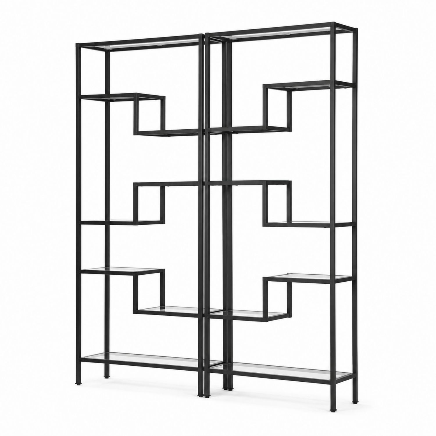Metall Bücherregal Set Schwarz, Geometrisches Design, 180cm-Asabirneo
