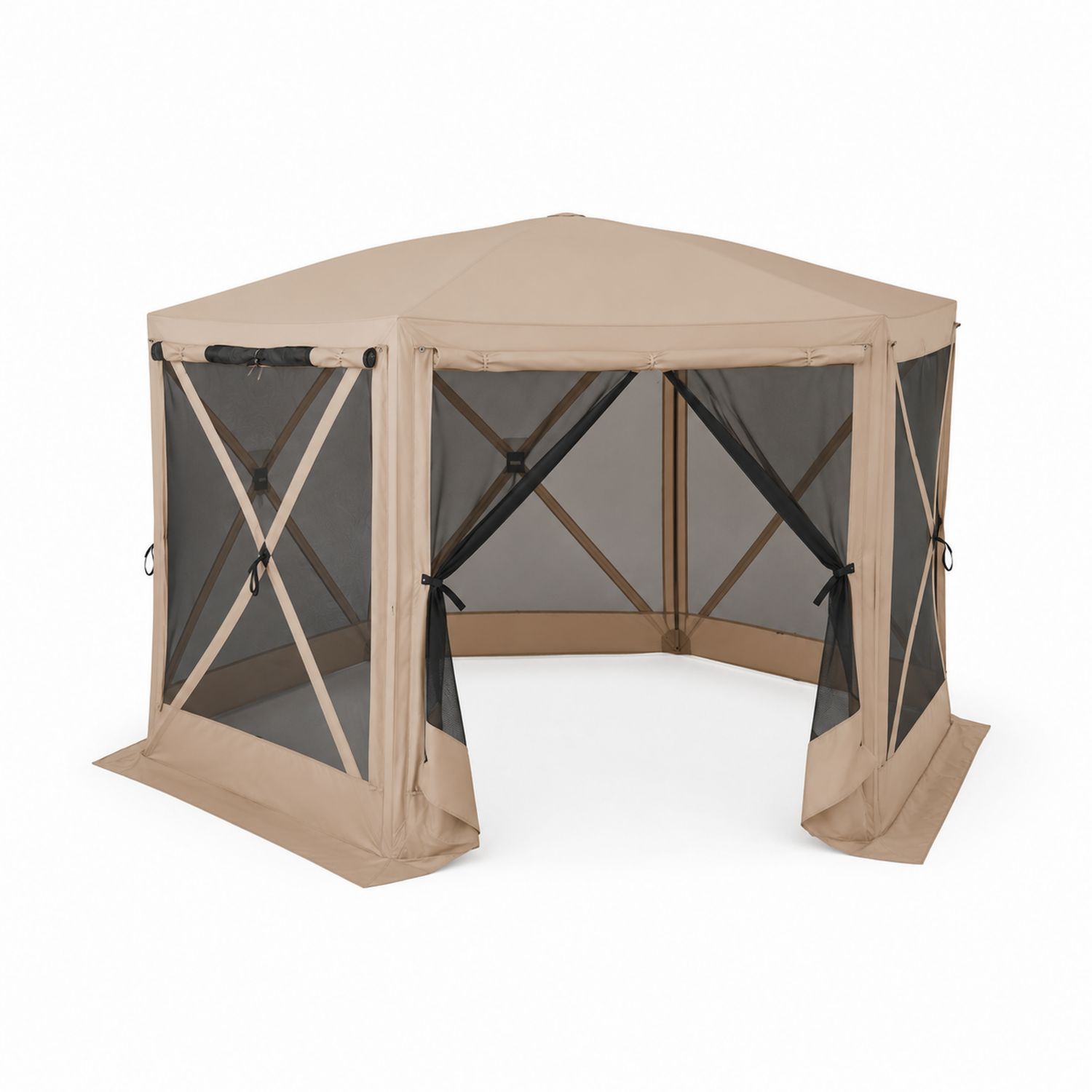 Pavillon Sechseckig mit Netzstoffseiten Polyester Beige-Asabirneo