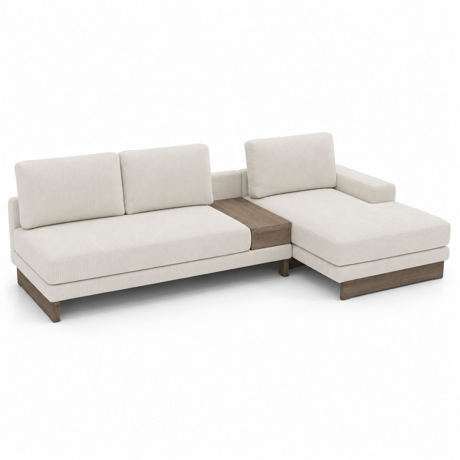 Ecksofa aus Cord mit Holzablage und Holzbeinen Beige-Asabirneo