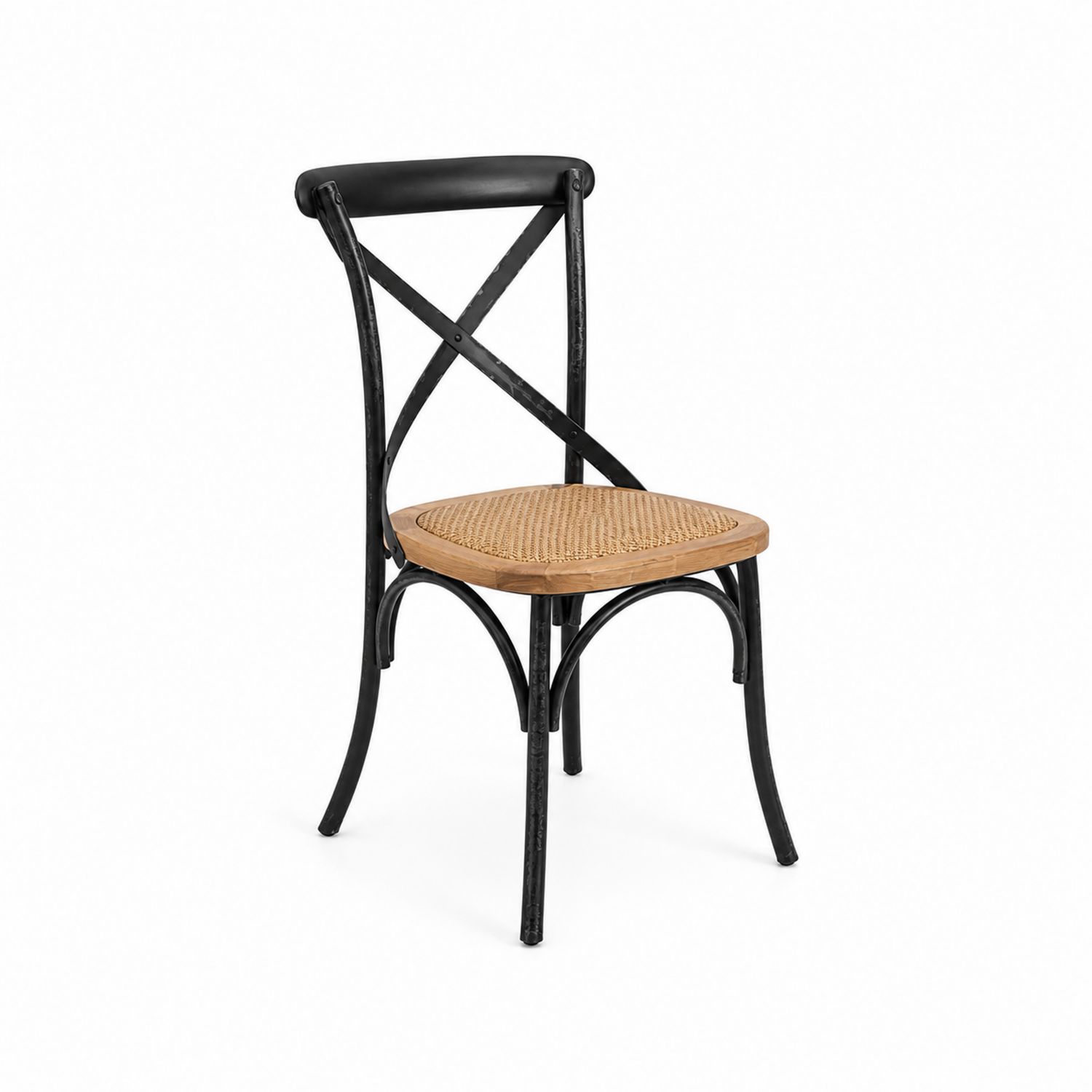 Esszimmerstuhl aus Metall mit Rattansitz Schwarz/Natur-Asabirneo