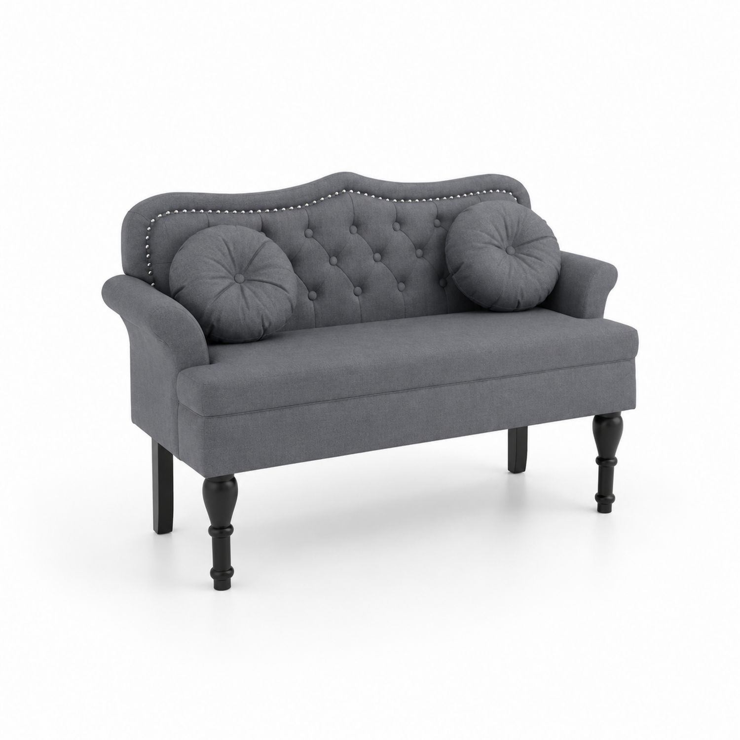 Zweisitzer Sofa im Chesterfield Stil mit Stoffbezug und Kissen, Grau-Asabirneo
