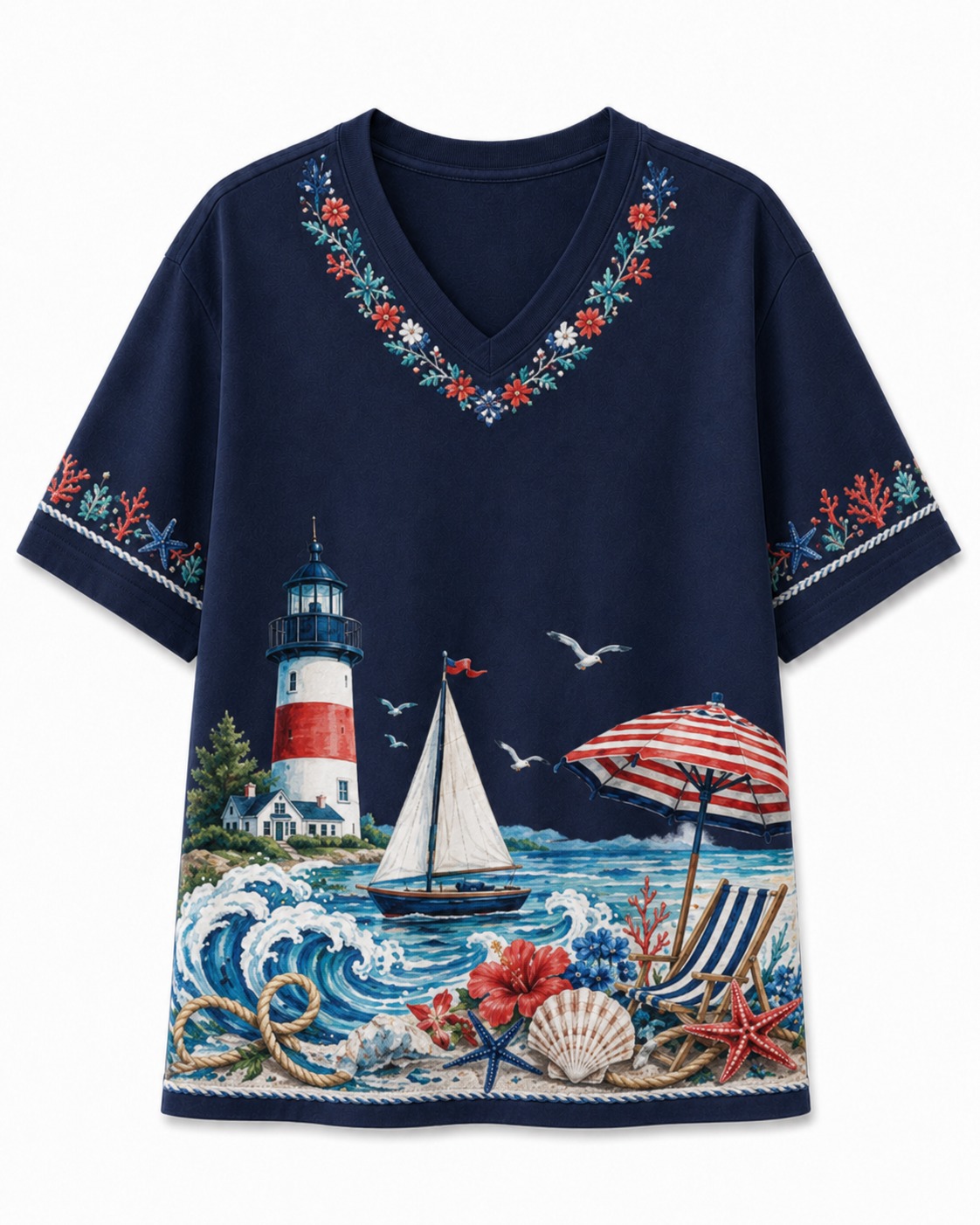 Lighthouse Vacation V-Neck Tee