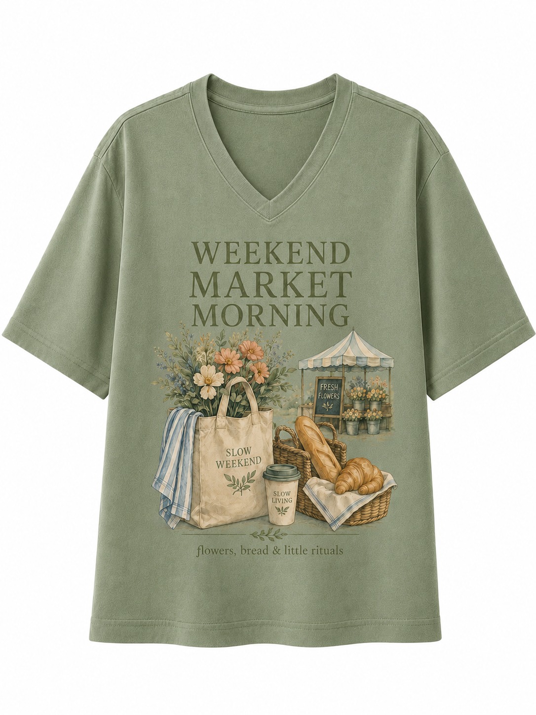 Weekend Market Morning V-Neck Tee