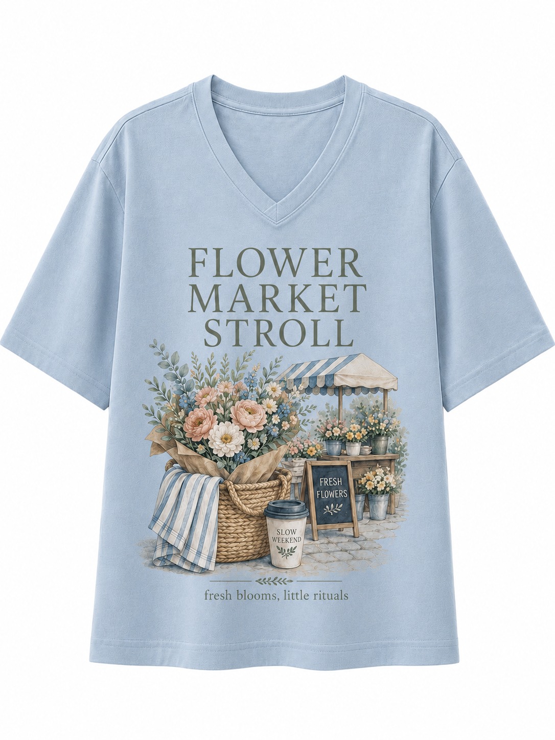 Flower Market Stroll V-Neck Tee