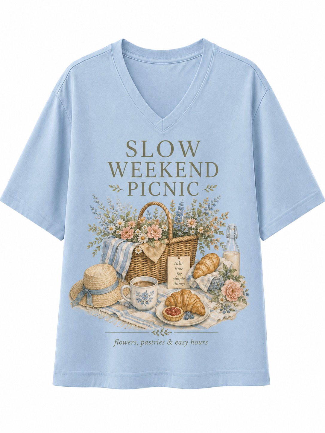 Slow Weekend Picnic V-Neck Tee