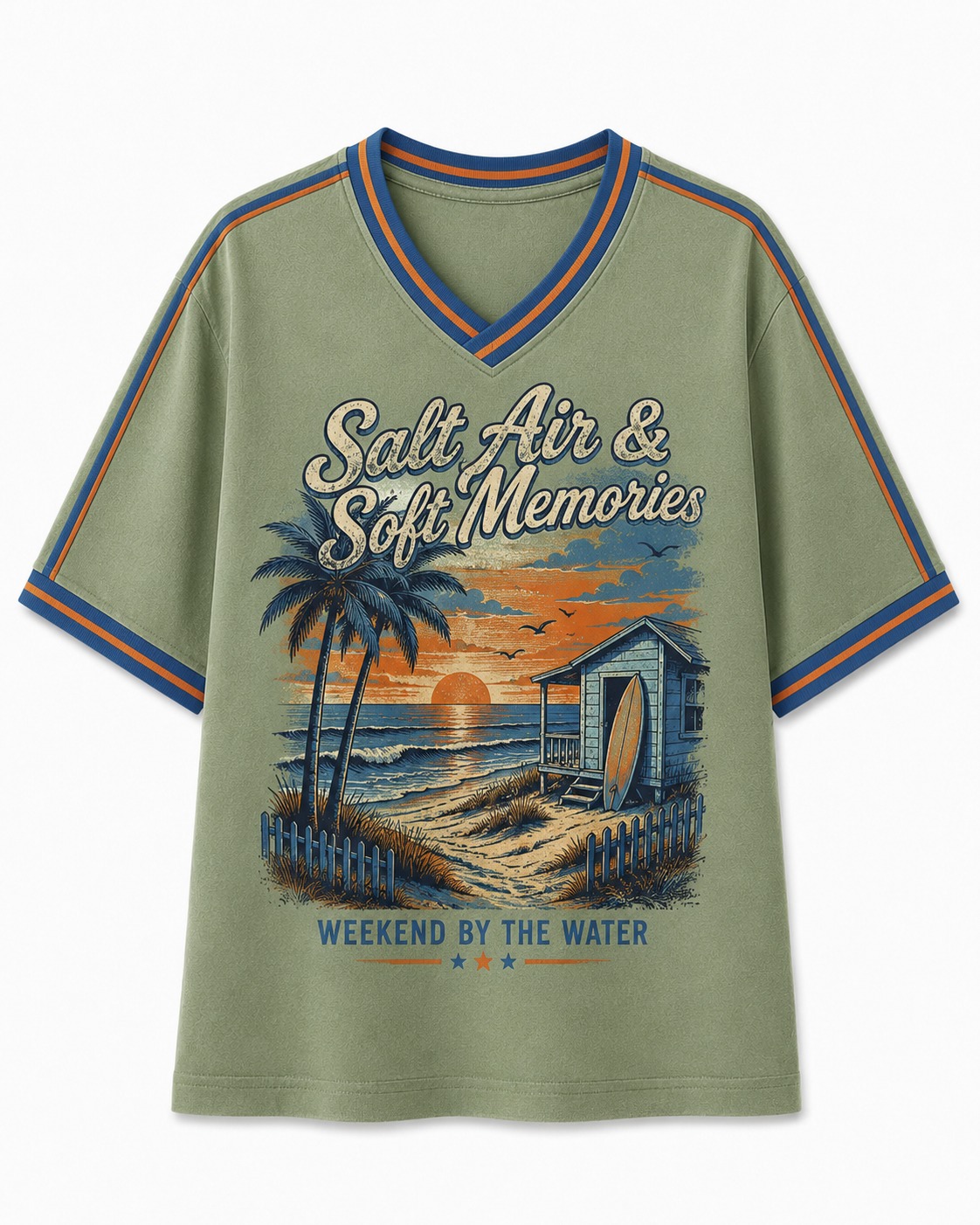 Salt Air & Soft Memories Sunset Shore V-Neck Tee