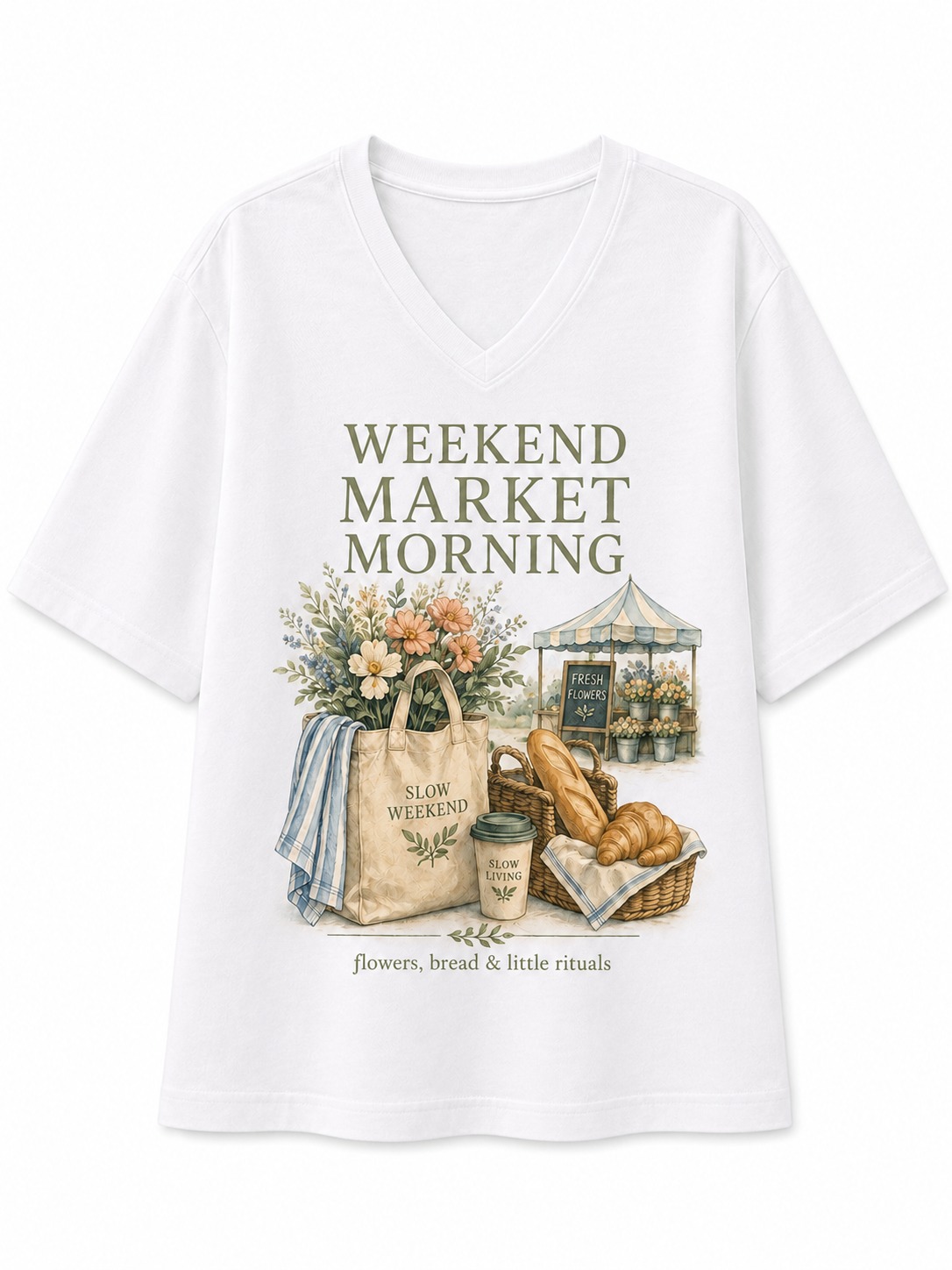 Weekend Market Morning V-Neck Tee