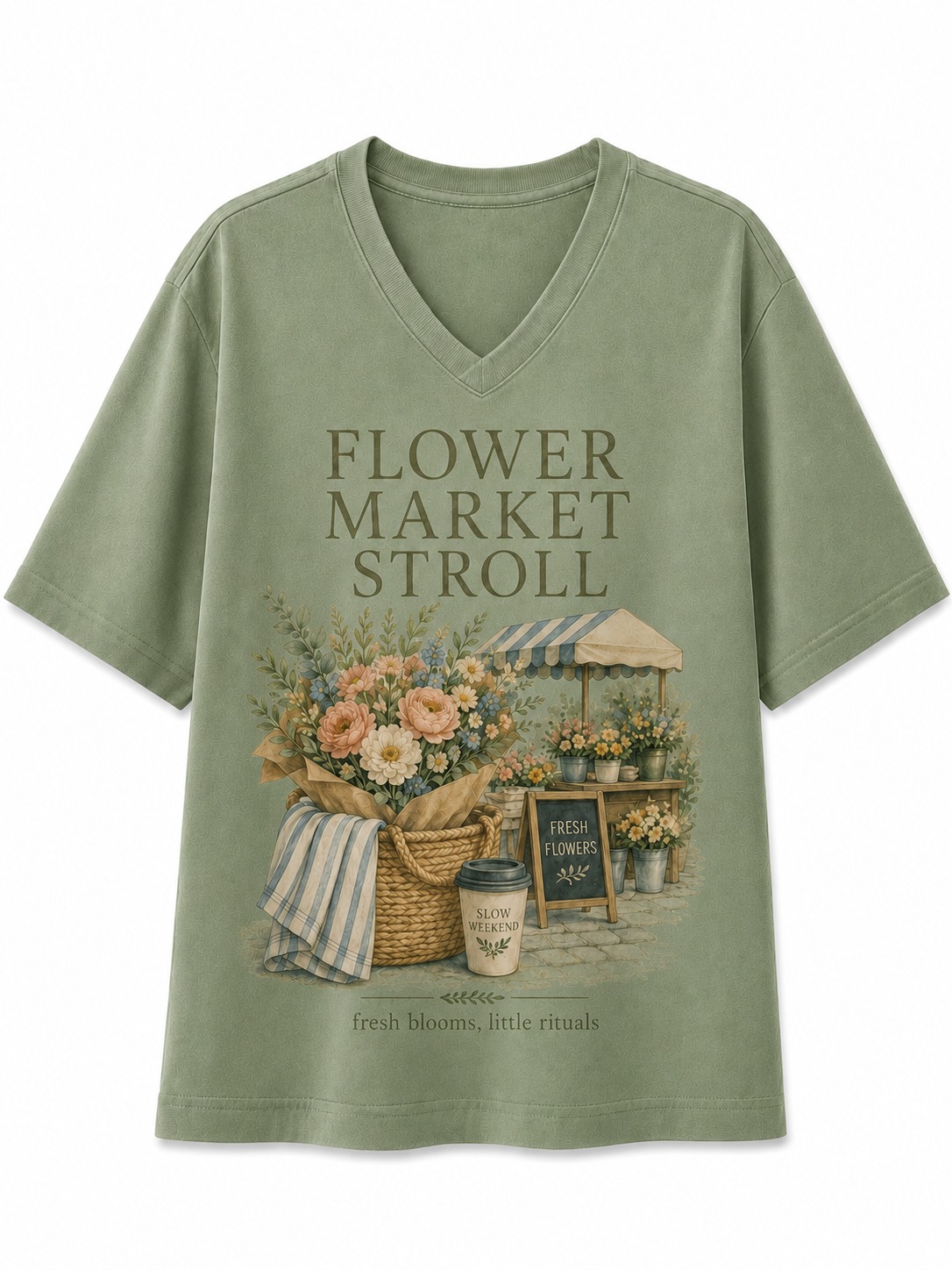 Flower Market Stroll V-Neck Tee