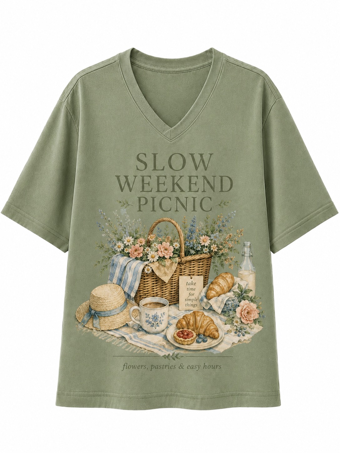 Slow Weekend Picnic V-Neck Tee