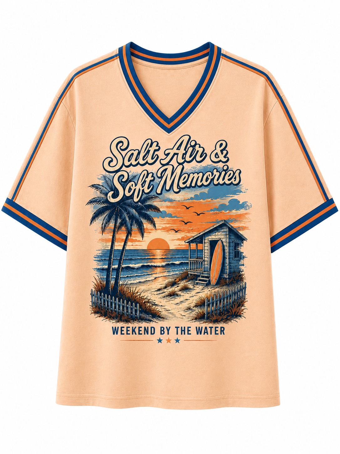 Salt Air & Soft Memories Sunset Shore V-Neck Tee