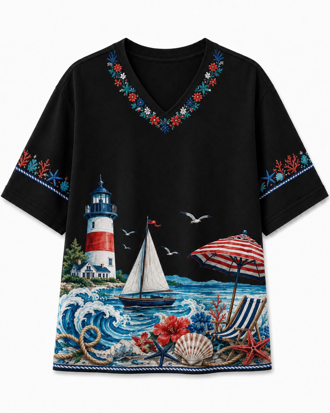 Lighthouse Vacation V-Neck Tee