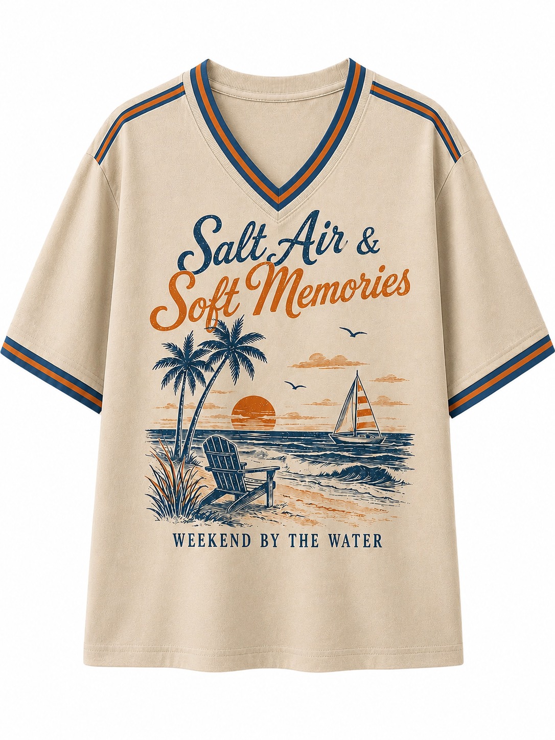 Salt Air & Soft Memories Coastal V-Neck Tee