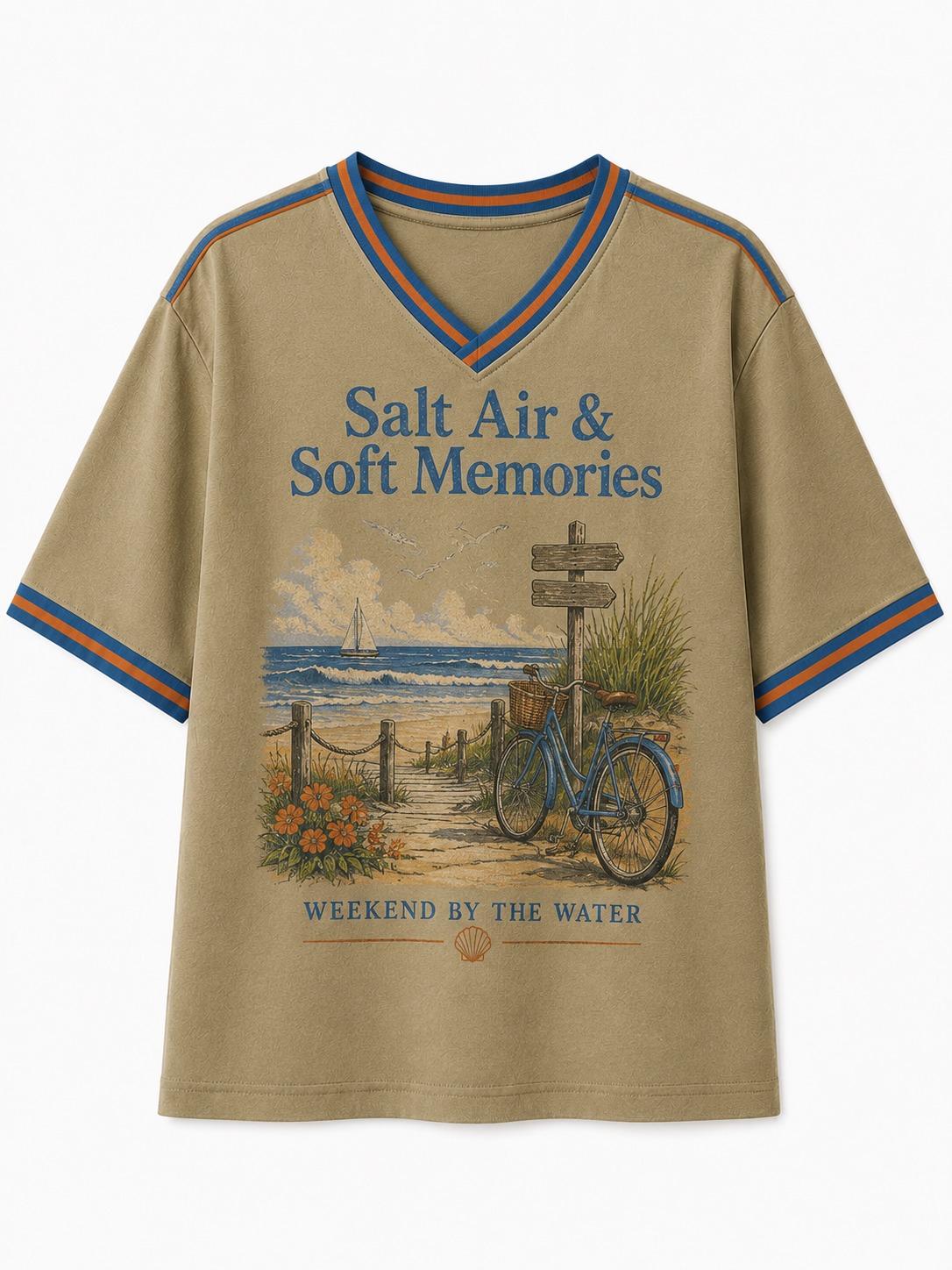 Salt Air & Soft Memories Seaside Bike V-Neck Tee