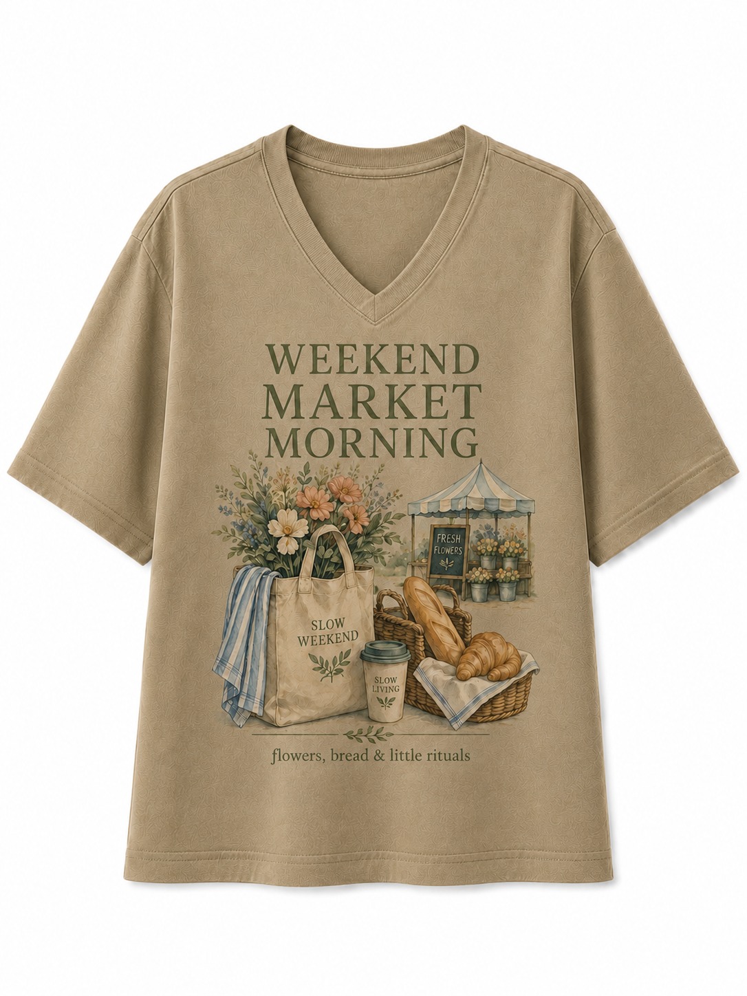 Weekend Market Morning V-Neck Tee