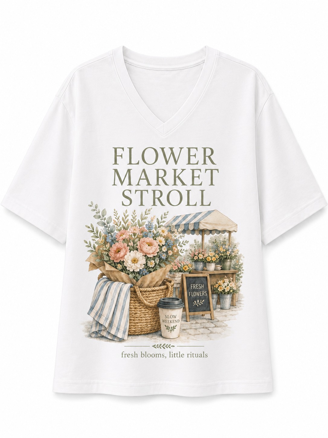 Flower Market Stroll V-Neck Tee