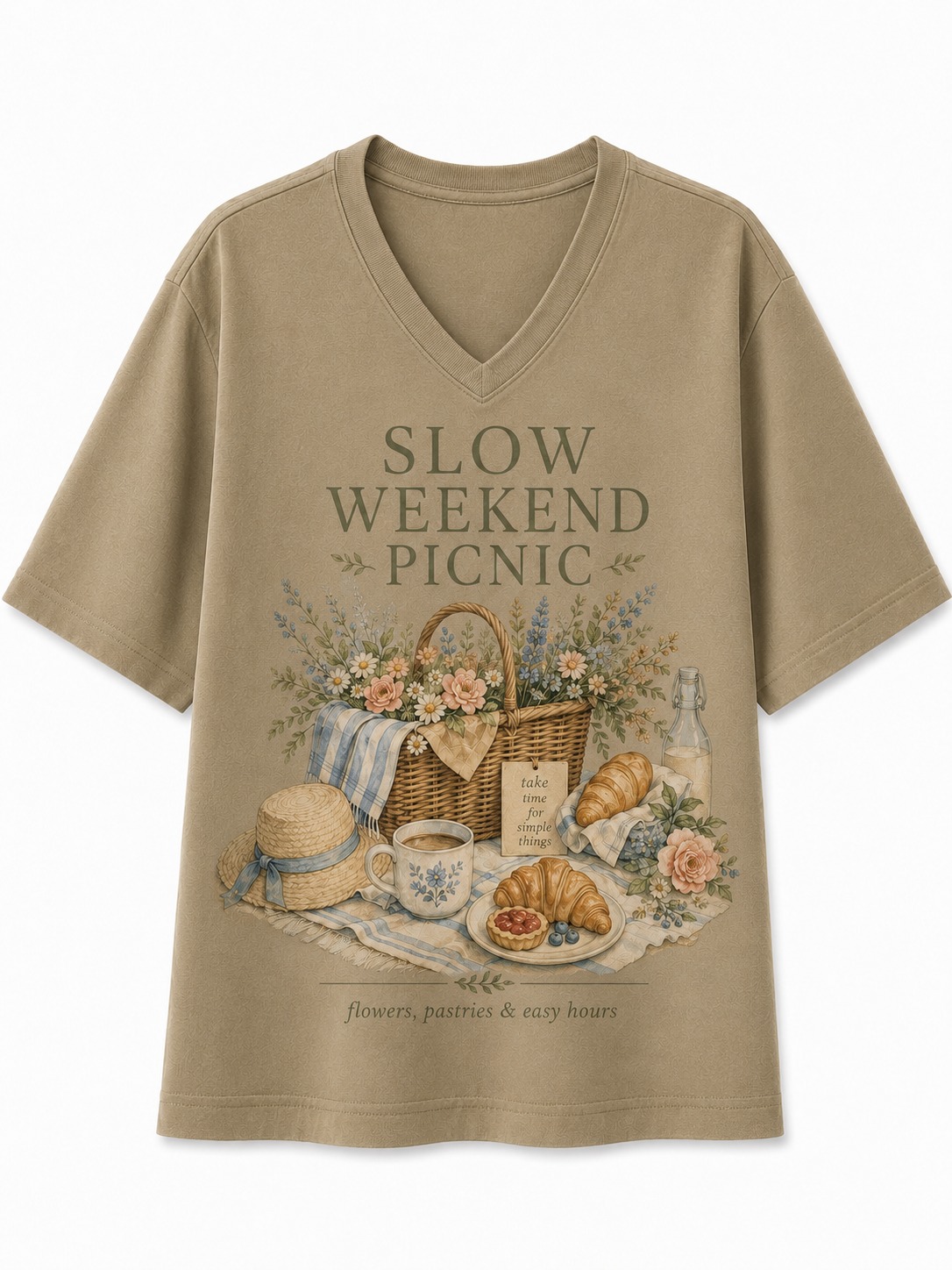 Slow Weekend Picnic V-Neck Tee
