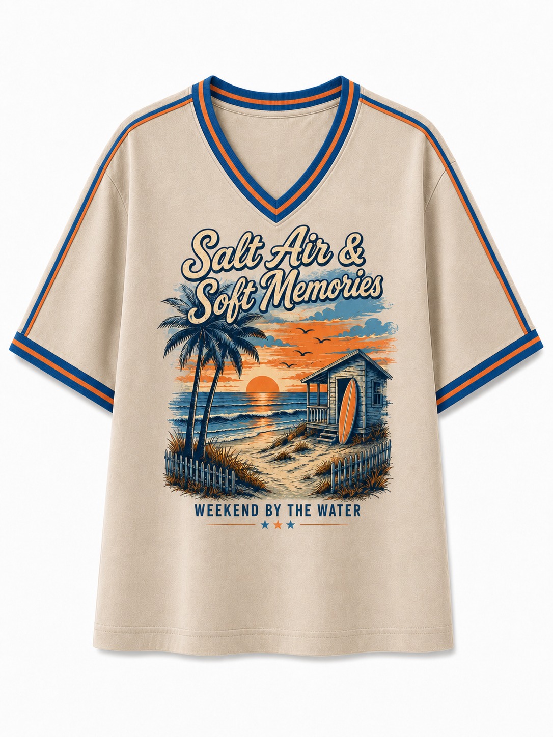 Salt Air & Soft Memories Sunset Shore V-Neck Tee