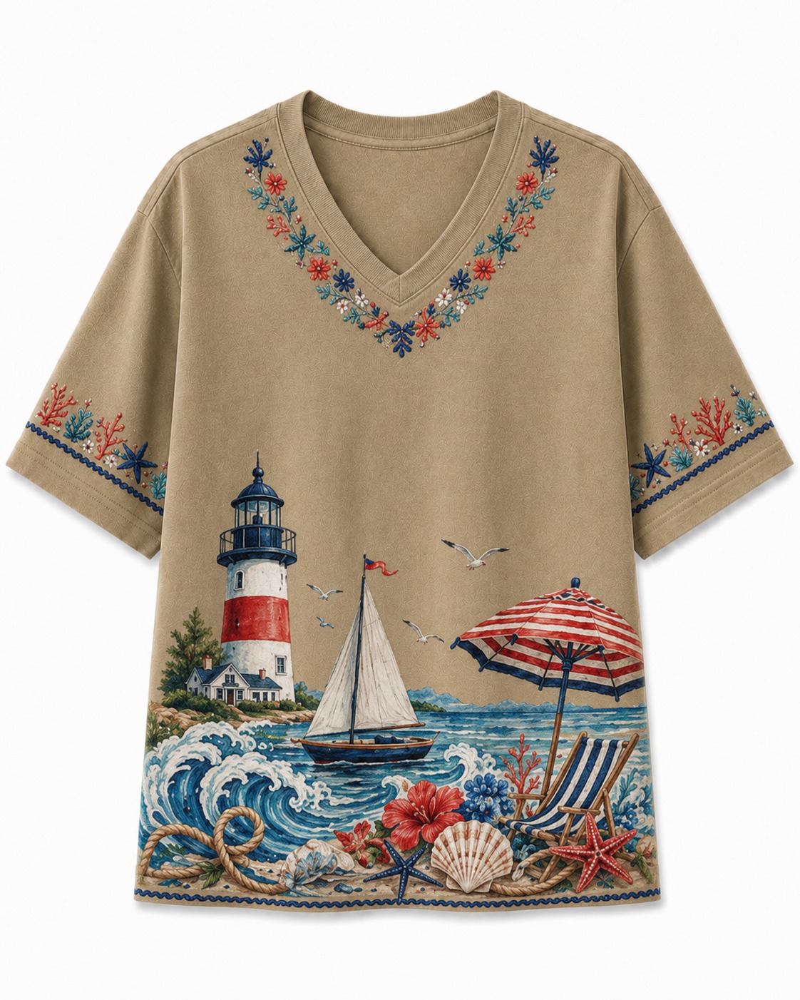 Lighthouse Vacation V-Neck Tee
