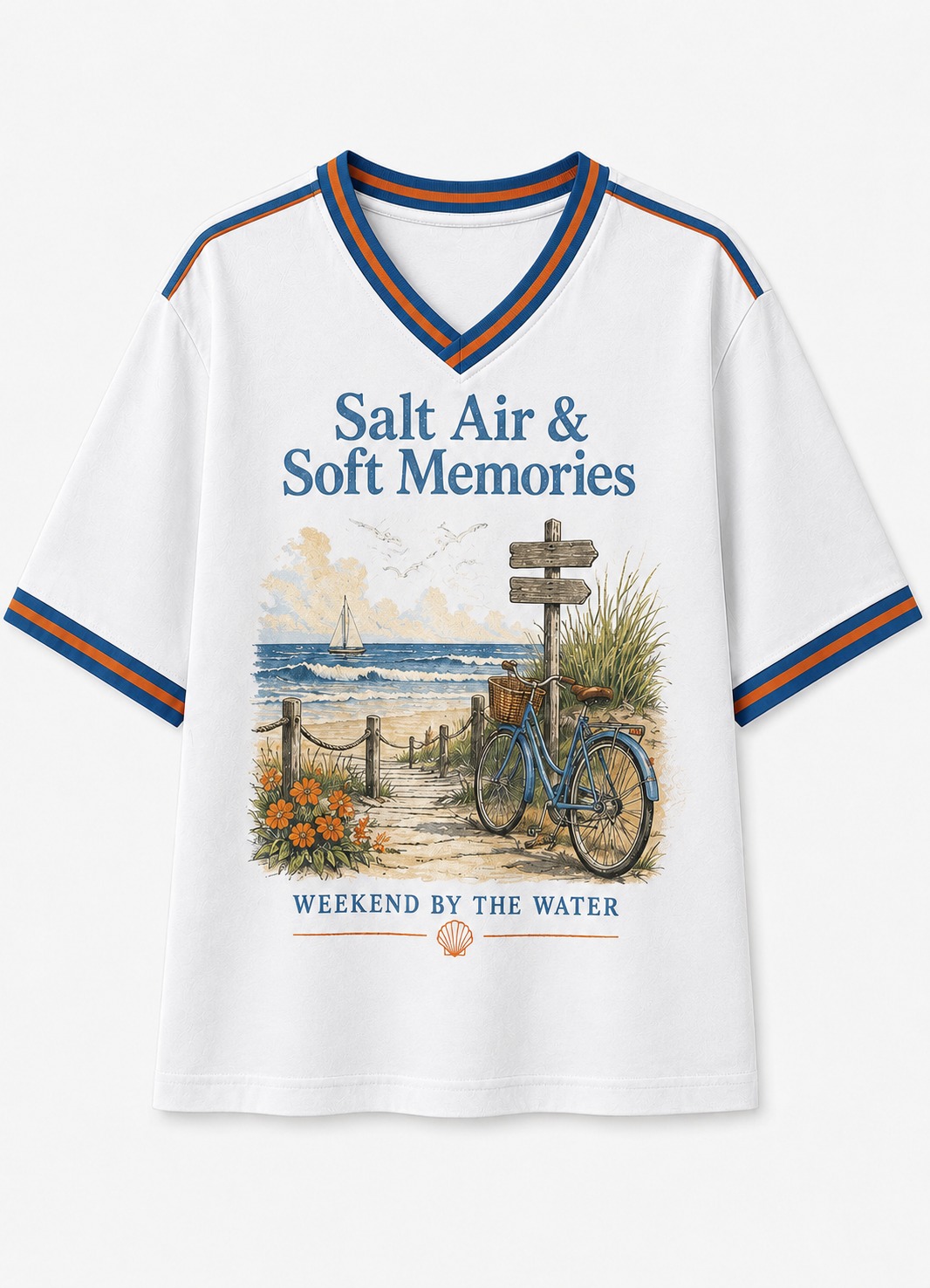 Salt Air & Soft Memories Seaside Bike V-Neck Tee
