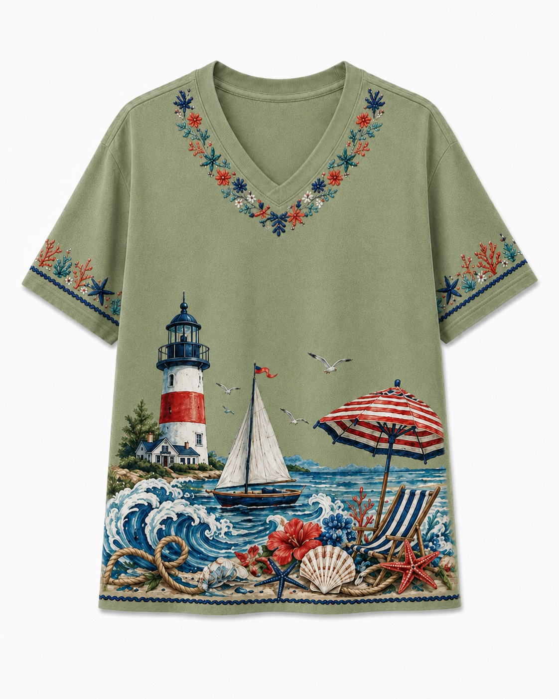 Lighthouse Vacation V-Neck Tee