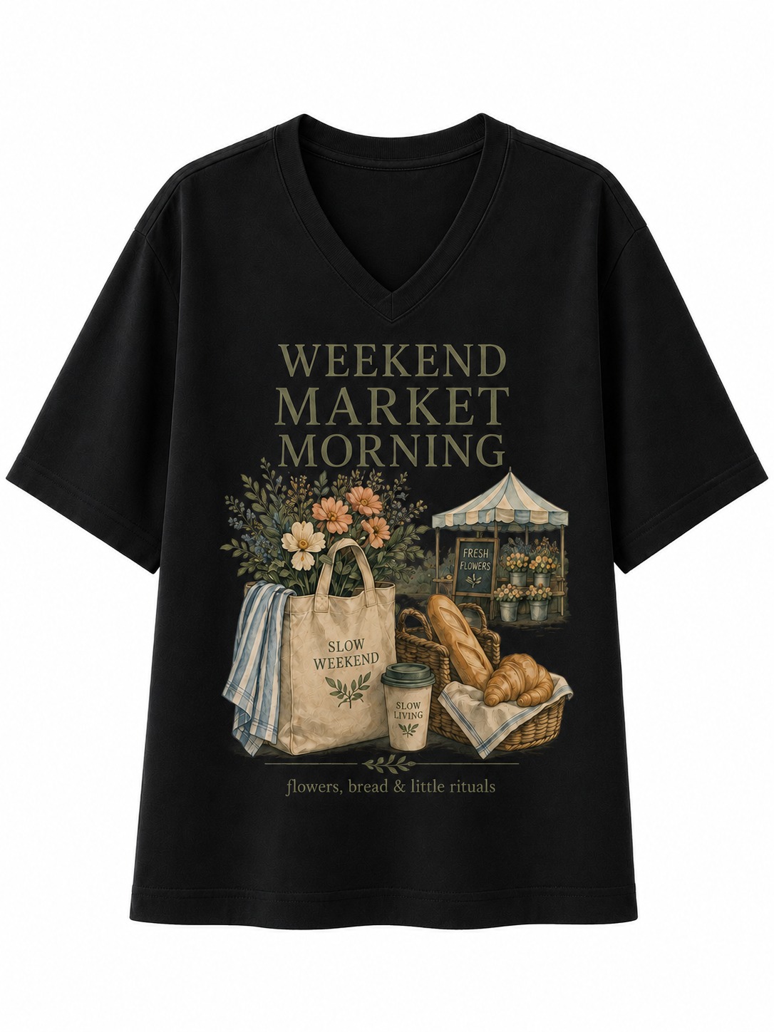 Weekend Market Morning V-Neck Tee