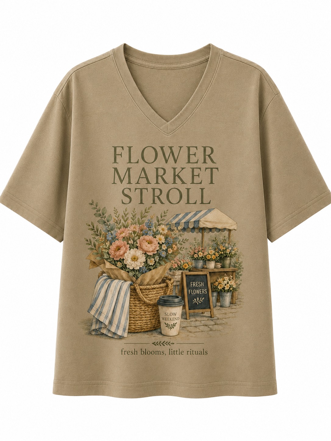 Flower Market Stroll V-Neck Tee