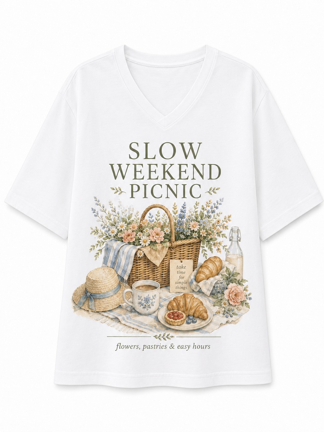 Slow Weekend Picnic V-Neck Tee