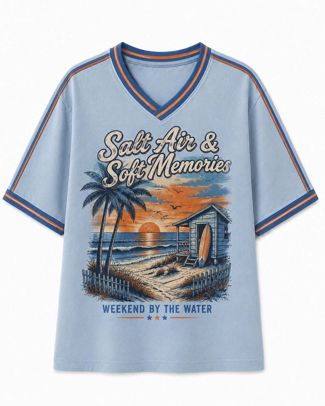 Salt Air & Soft Memories Sunset Shore V-Neck Tee
