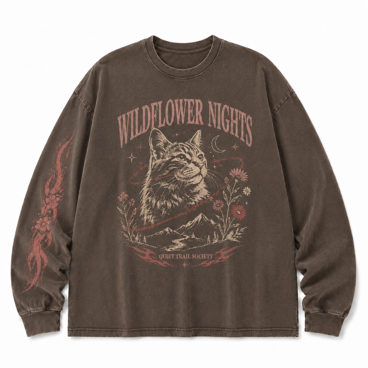 Wildflower Nights Cat Graphic Washed Long Sleeve Tee