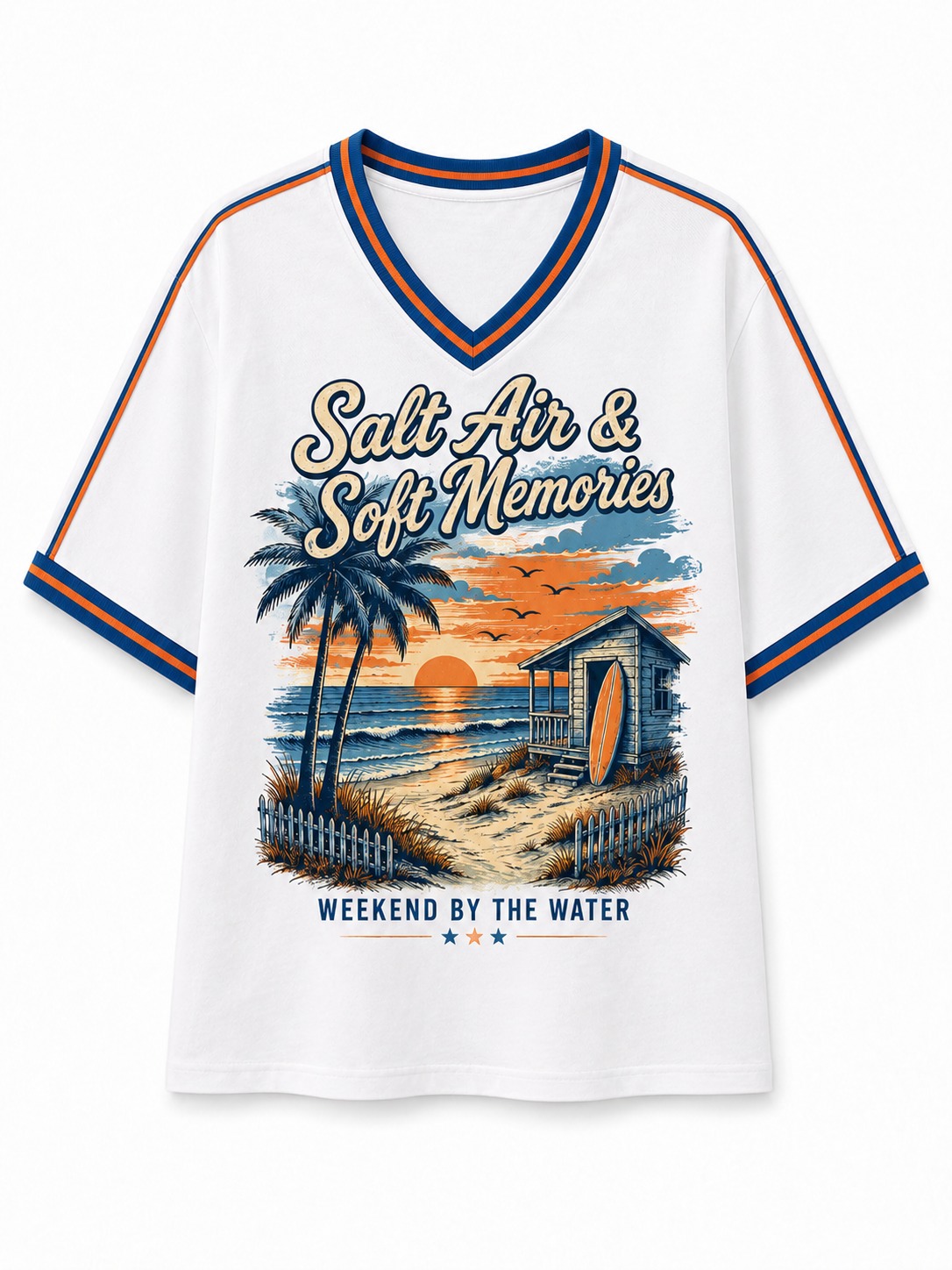Salt Air & Soft Memories Sunset Shore V-Neck Tee