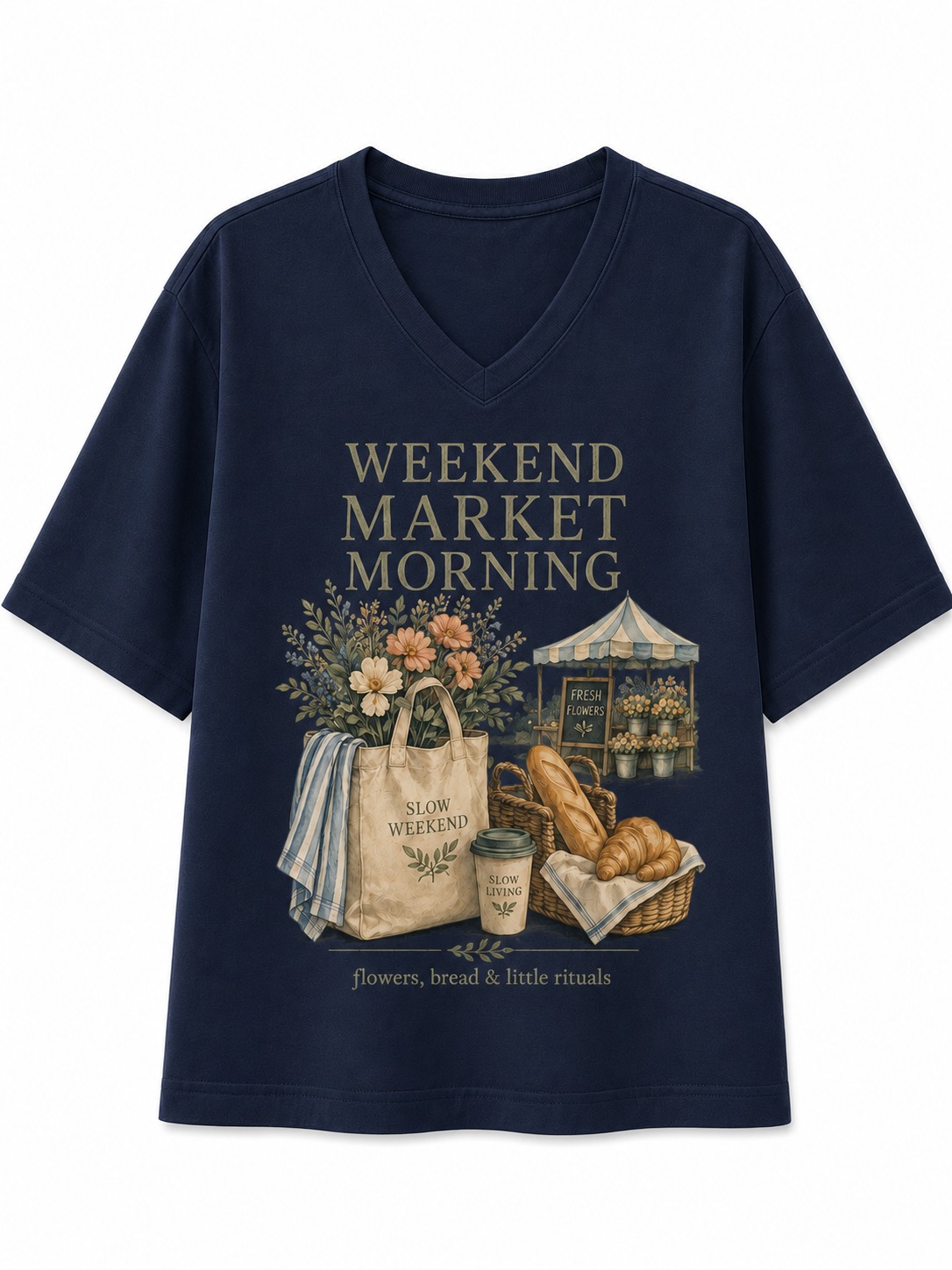 Weekend Market Morning V-Neck Tee