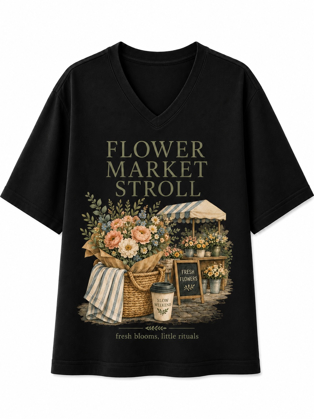 Flower Market Stroll V-Neck Tee