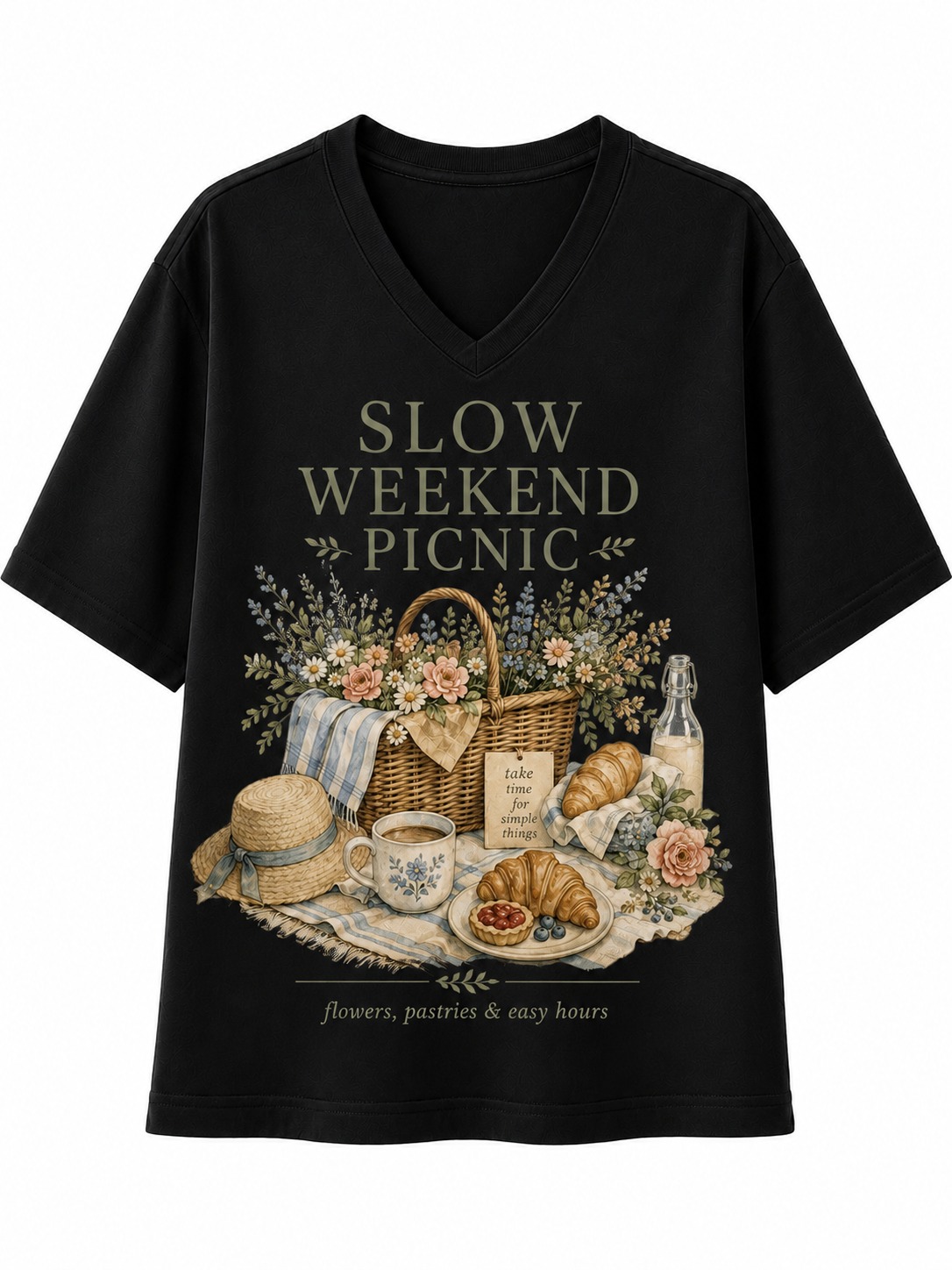 Slow Weekend Picnic V-Neck Tee