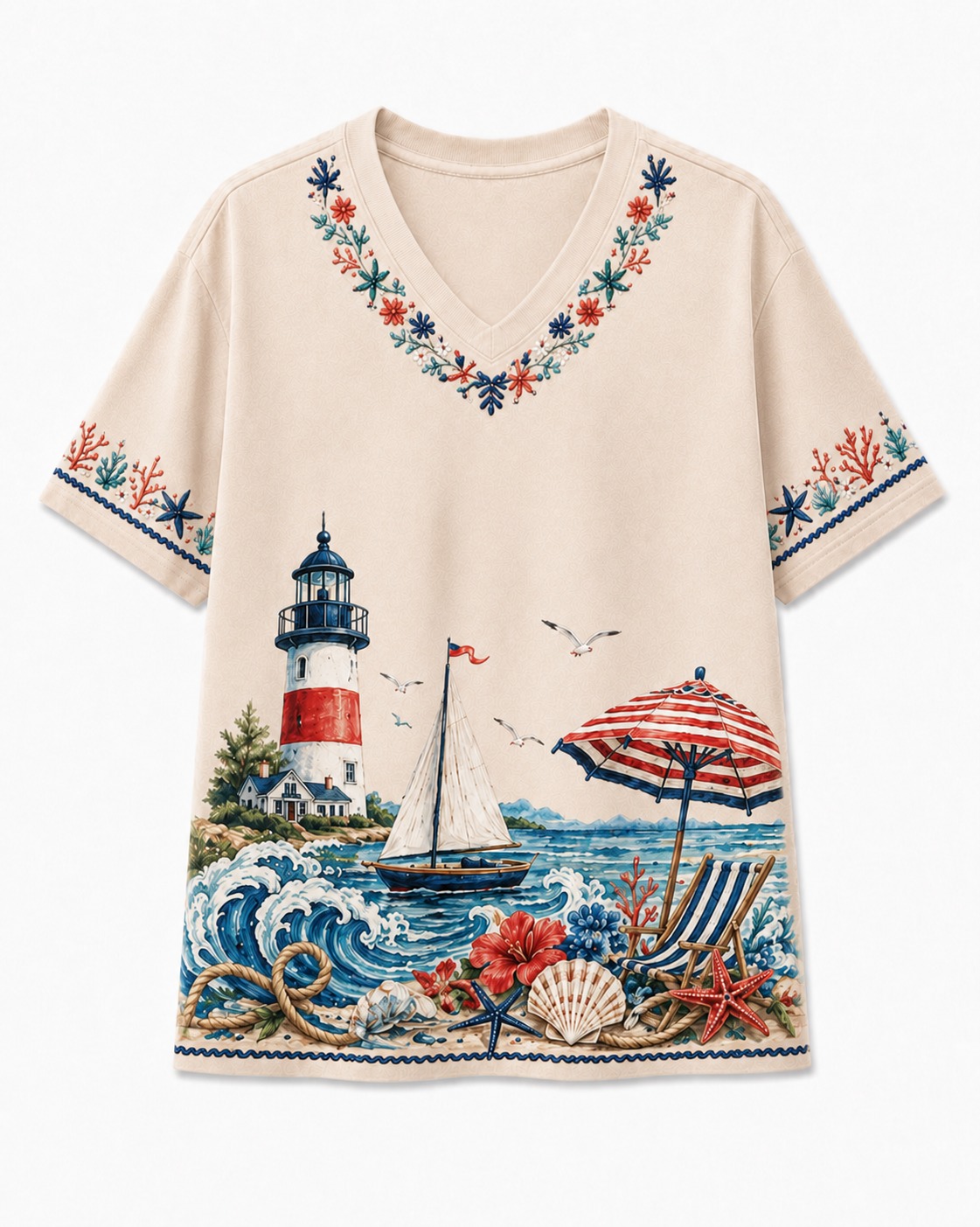 Lighthouse Vacation V-Neck Tee