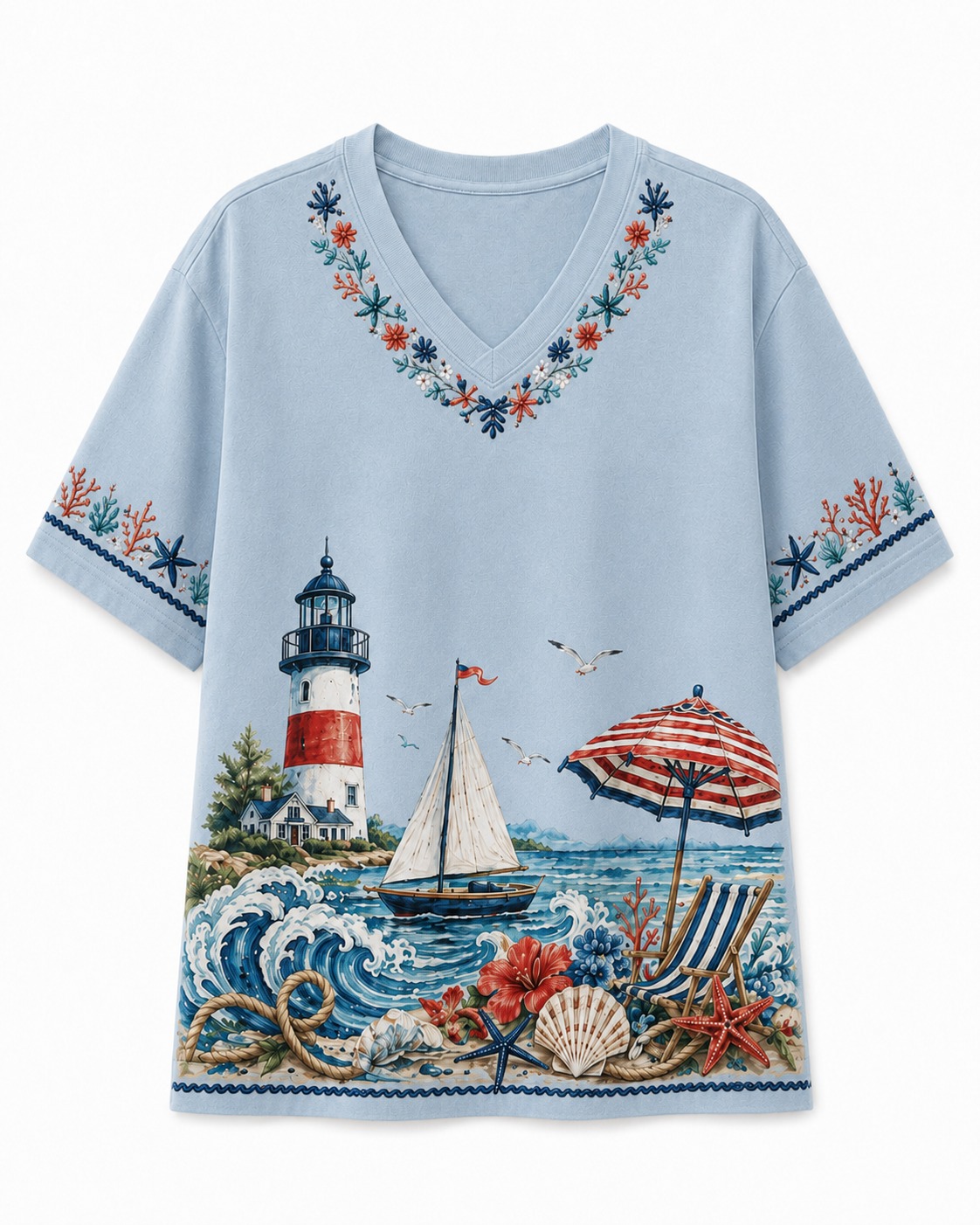 Lighthouse Vacation V-Neck Tee
