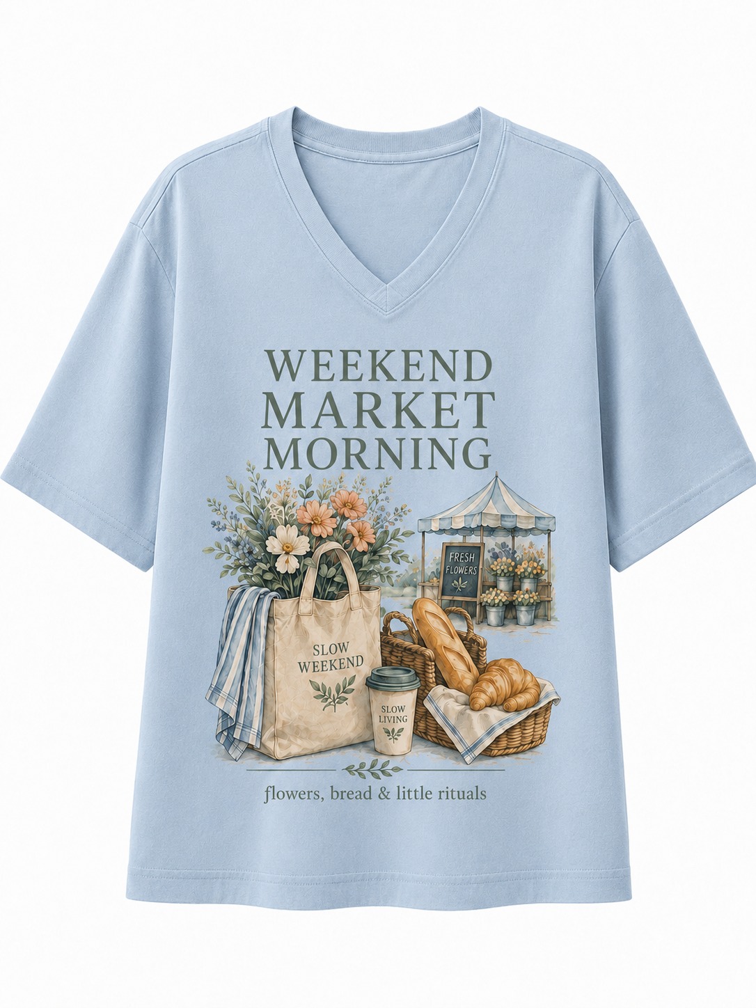 Weekend Market Morning V-Neck Tee