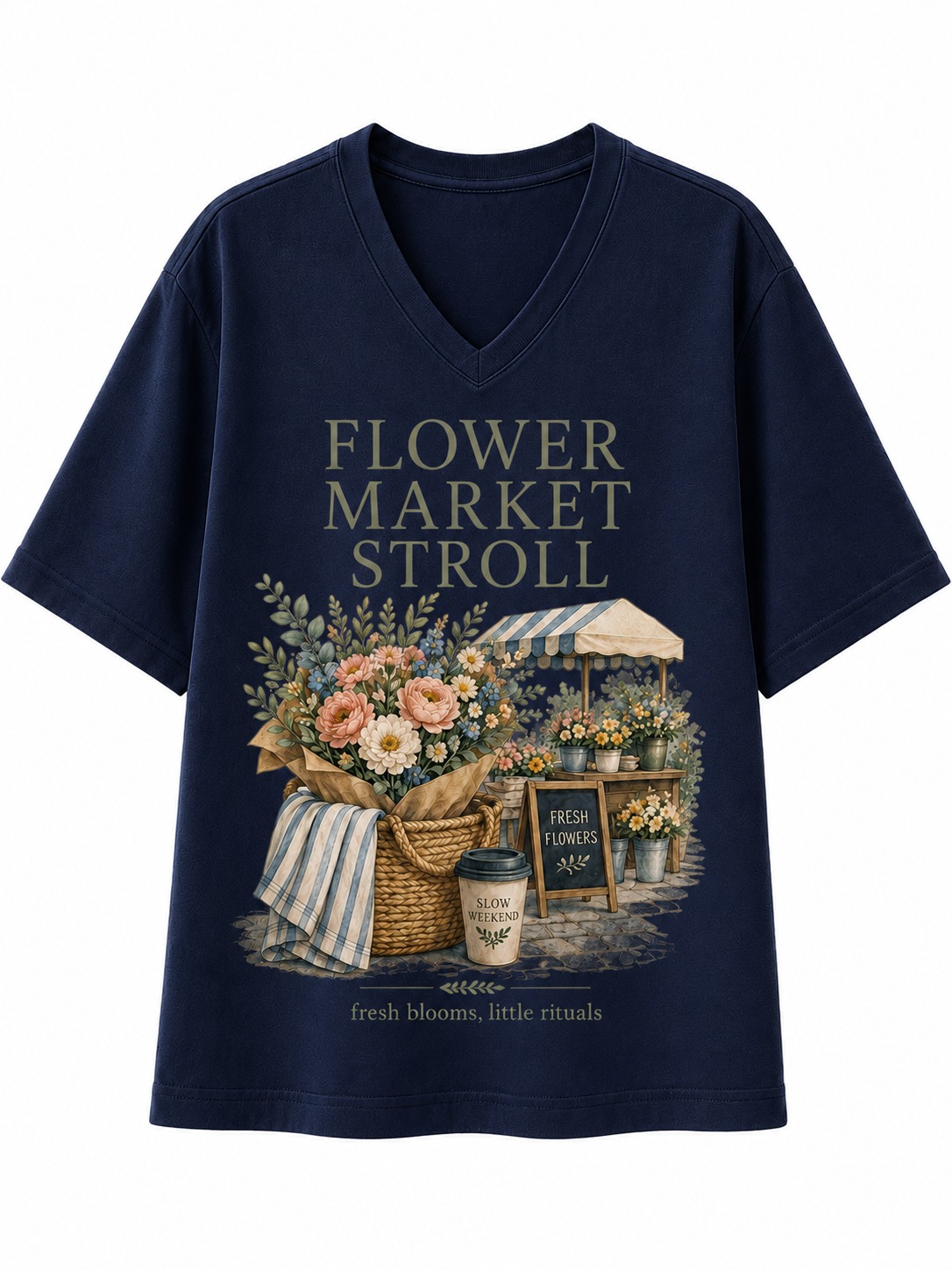 Flower Market Stroll V-Neck Tee