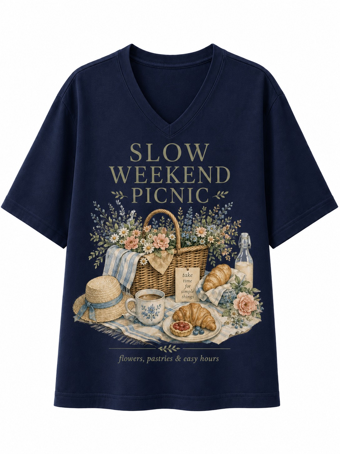 Slow Weekend Picnic V-Neck Tee