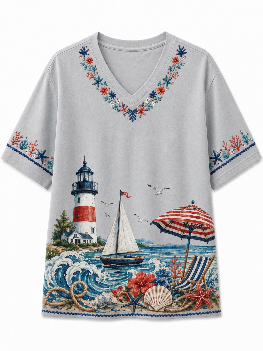 Lighthouse Vacation V-Neck Tee