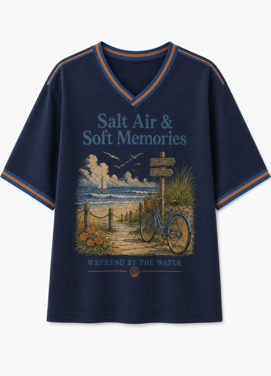 Salt Air & Soft Memories Seaside Bike V-Neck Tee